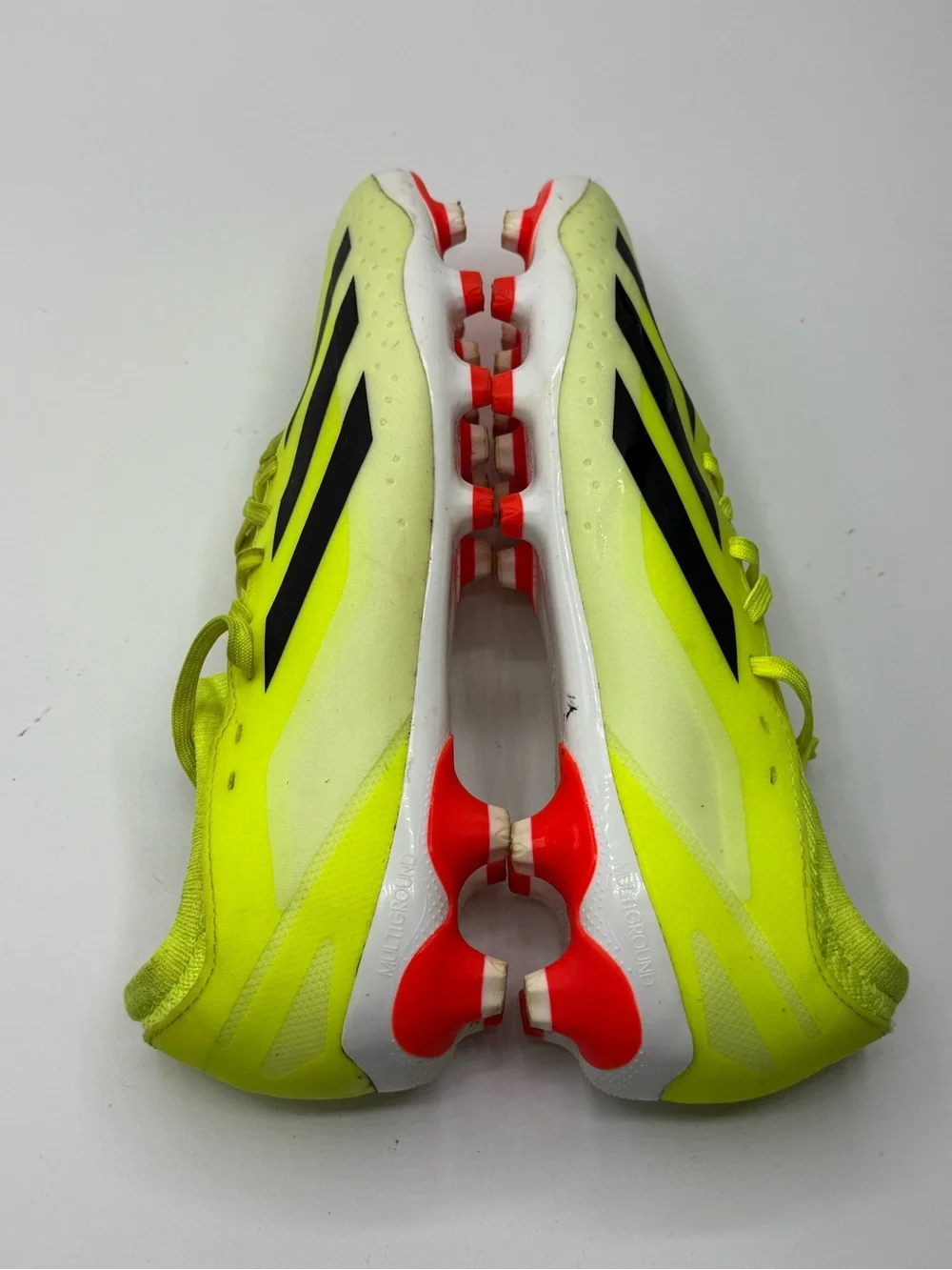 adidas Kids Neon Yellow Soccer Sneakers with Black Stripes
